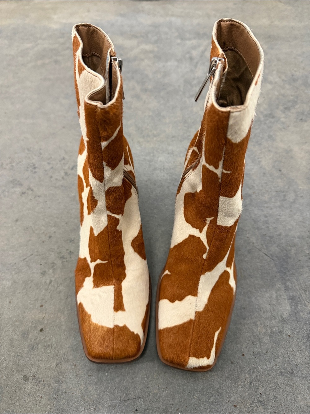 Steve Madden Brown and White Cowhide Ankle Booties